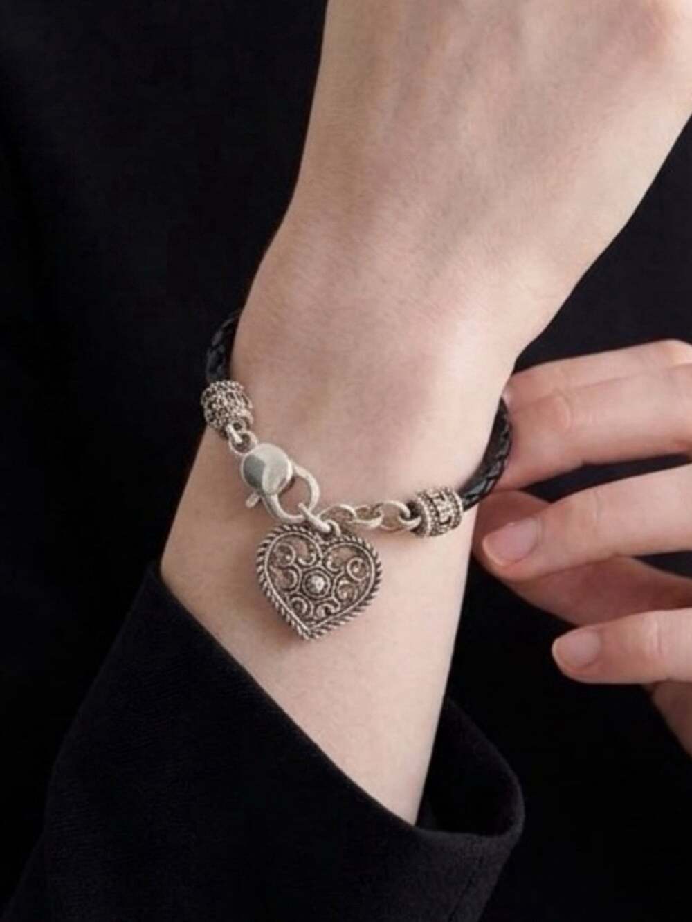 Brighton Filigree Heart Leather Charm Bracelet